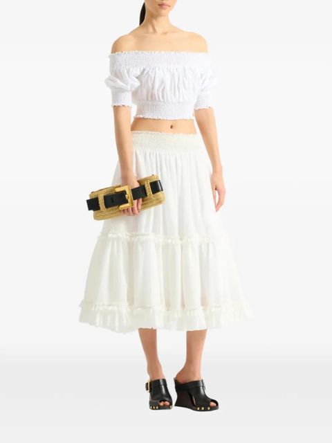 Balmain Anthem clutch bag in smooth leather and crochet - Neutrals