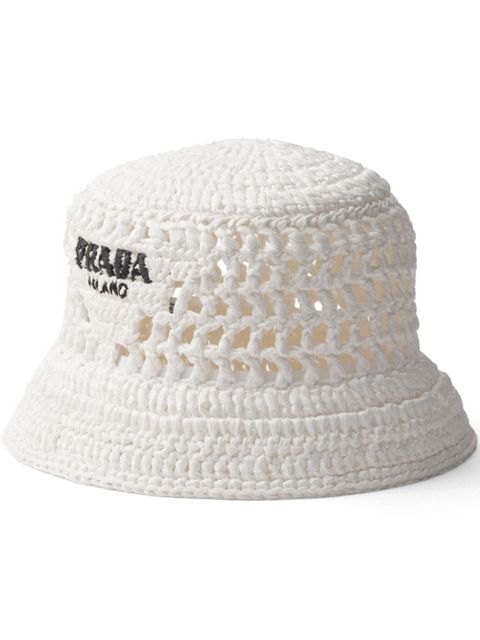 Prada logo-embroidered interwoven bucket hat - White - zdjęcie produktu nr 1