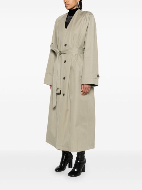 Balenciaga collarless belted cotton trench coat - Neutrals