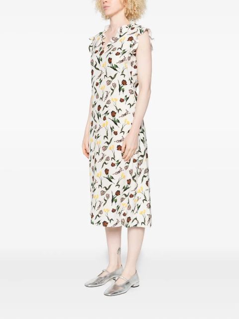 Marni floral-print midi dress - Neutrals