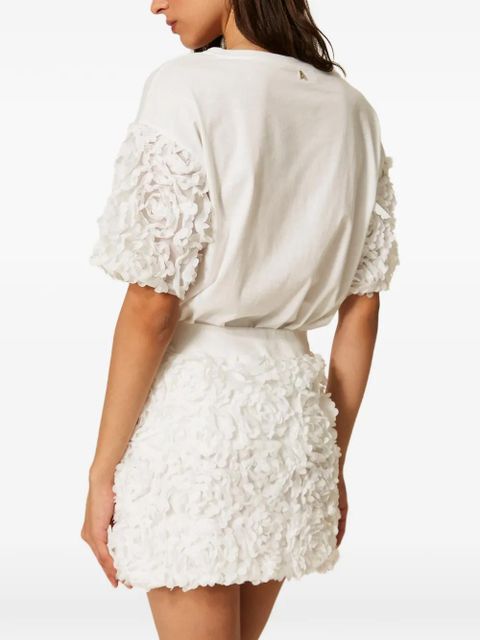 TWINSET floral-sleeves T-shirt - White