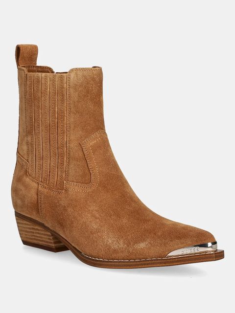 Guess kowbojki zamszowe LANNA2 damskie kolor brązowy na słupku FLTLN2 SUE10 - zdjęcie produktu nr 1