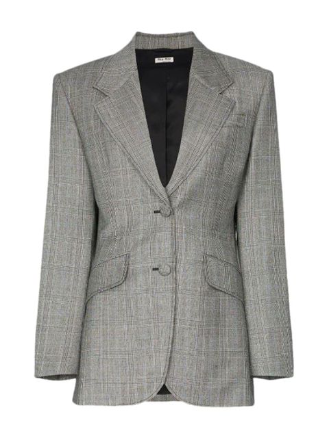 Miu Miu Single-breasted Prince of Wales check print wool blazer - Grey