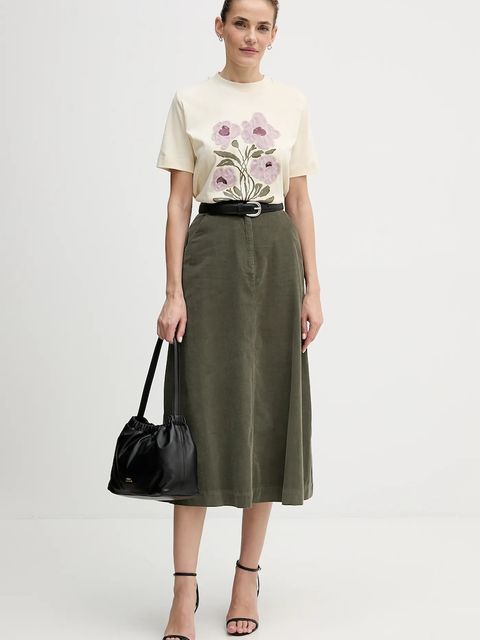 United Colors of Benetton spódnica bawełniana kolor zielony midi rozkloszowana 494BD0058 - zdjęcie produktu nr 2