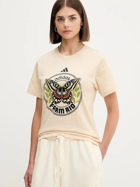 adidas t-shirt bawełniany x Farm Rio damski kolor beżowy JL8614 - zdjęcie produktu nr 1