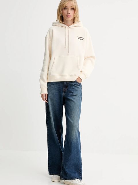 Levi's bluza damska kolor beżowy z kapturem z nadrukiem 004ND