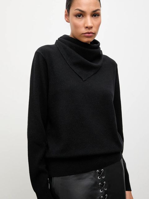 Answear.LAB sweter z wełny merino z apaszką damski kolor czarny lekki - zdjęcie produktu nr 1