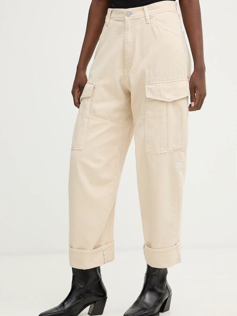 G-Star spodnie bawełniane Cargo 3D boyfriend damskie kolor beżowy proste high waist D27022-E078 - zdjęcie produktu nr 1