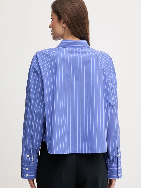 Calvin Klein Jeans koszula bawełniana damska kolor fioletowy relaxed z kołnierzykiem klasycznym LV047C118G