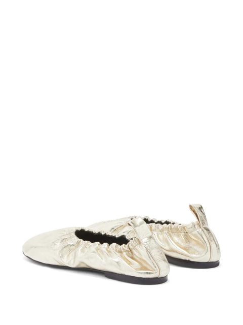 Jil Sander gathered-detail leather ballerina shoes - Yellow