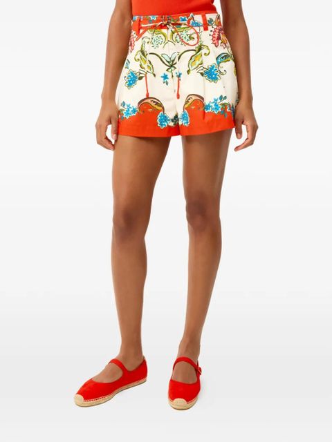 Marie Oliver Lander floral print belted tailored shorts - White