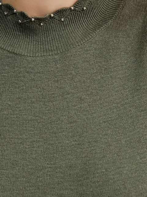 Morgan sweter z domieszką wełny damski kolor zielony lekki z półgolfem MROCK