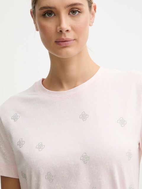 Guess t-shirt bawełniany RHOMBUS damski kolor różowy V5BI14 I3Z14