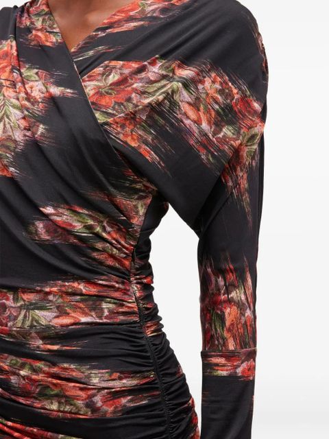 GANNI floral-print ruched midi dress - Black