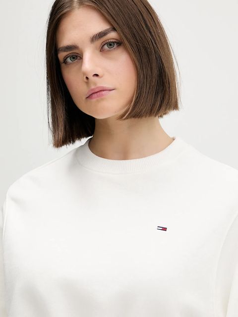 Tommy Jeans bluza bawełniana damska kolor biały gładka DW0DW21831
