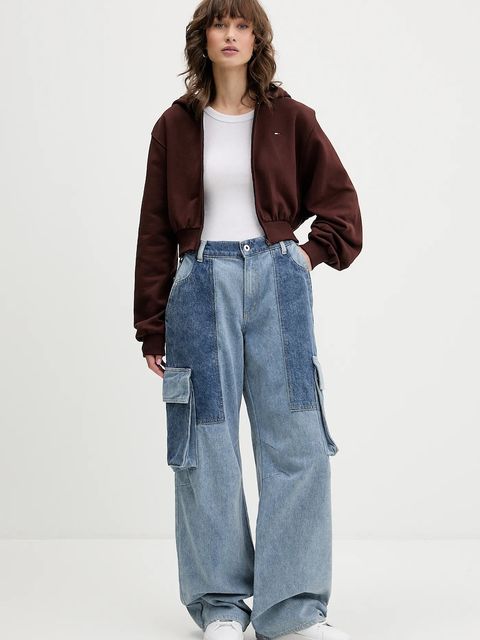 Tommy Jeans bluza bawełniana damska kolor brązowy z kapturem gładka DW0DW21590 - zdjęcie produktu nr 2