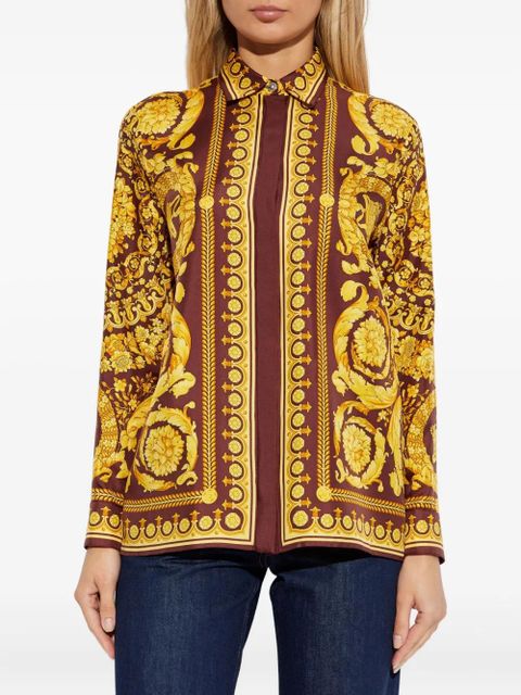 Versace floral-print silk blouse - Brown