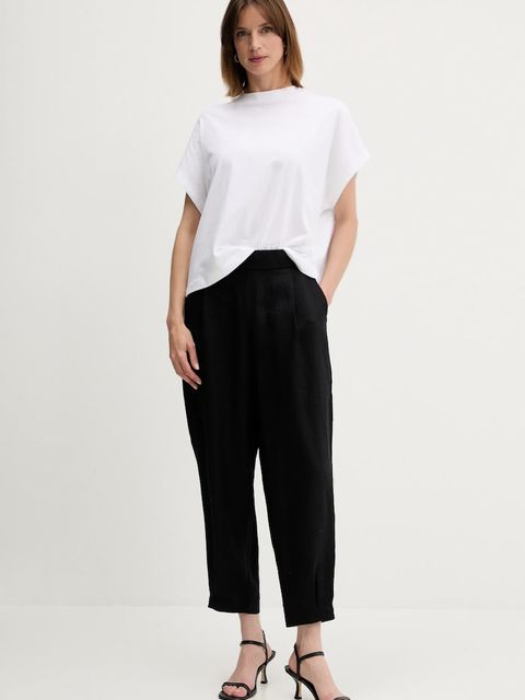 United Colors of Benetton spodnie lniane damskie kolor czarny szerokie high waist 4AGHDF08L - zdjęcie produktu nr 2