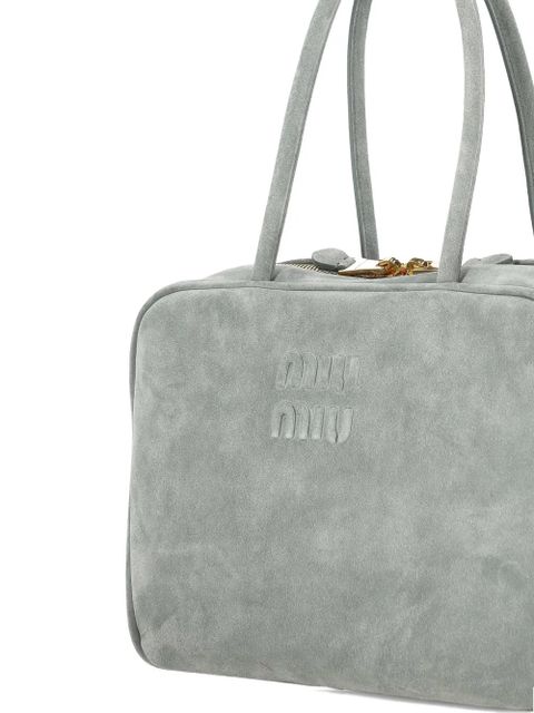 Miu Miu embossed-logo suede tote bag - Green