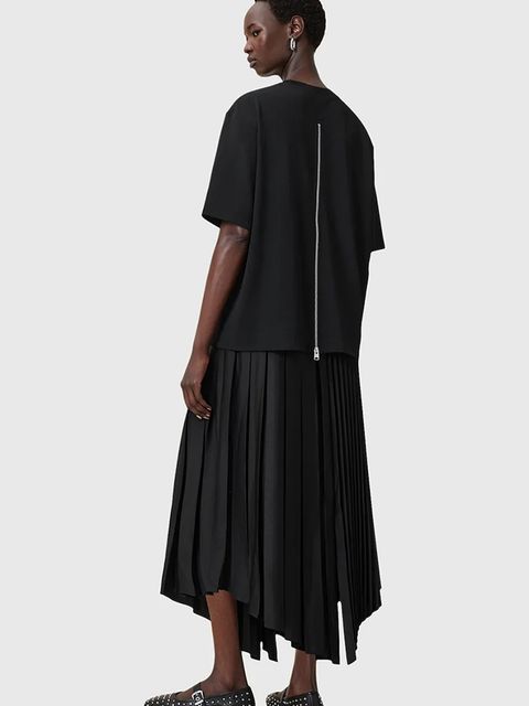 AllSaints sukienka i t-shirt JAX kolor czarny maxi rozkloszowana W326DB