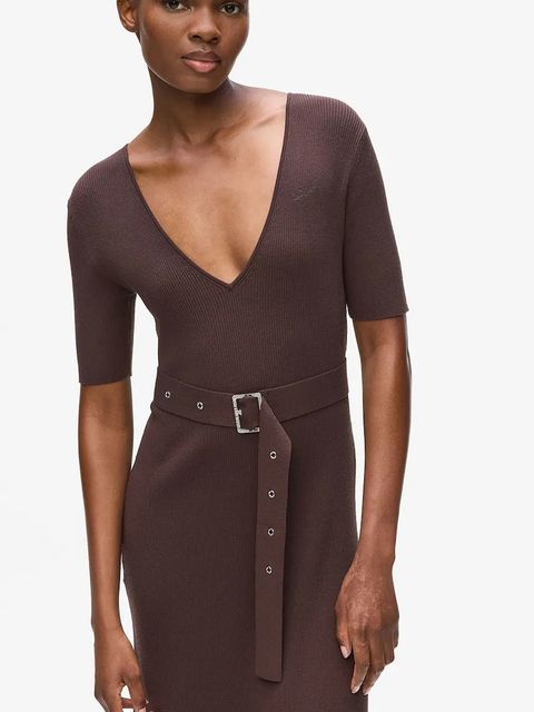 Karl Lagerfeld sukienka kolor brązowy midi dopasowana A4W13026