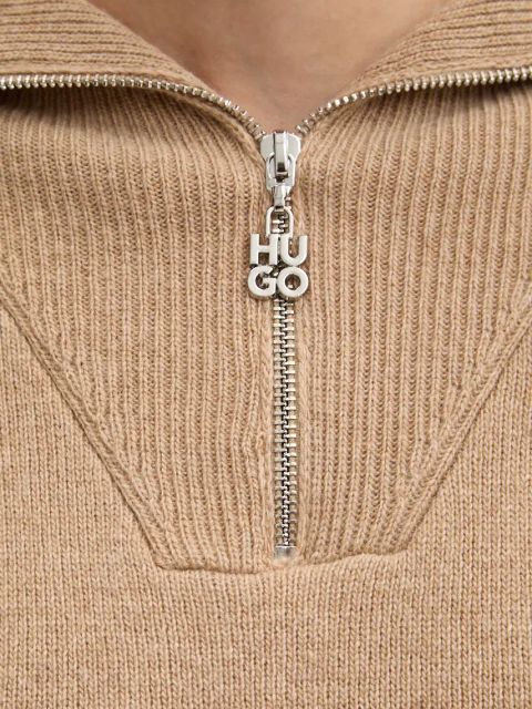 HUGO sweter z domieszką wełny damski kolor beżowy 50522545