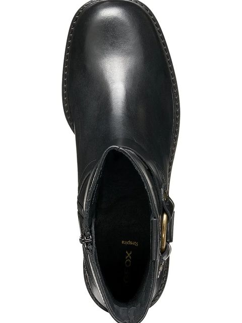 Geox botki skórzane D NALVIA damskie kolor czarny na płaskim obcasie D565QB 000FF C9999