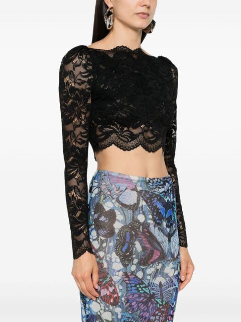 Rabanne floral-lace cropped top - Black