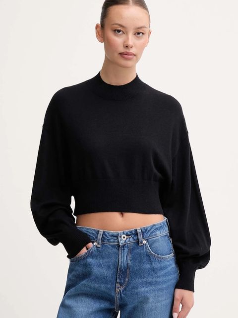 United Colors of Benetton sweter z dodatkiem wełny damski kolor czarny lekki z półgolfem 1Y6SD2041 - zdjęcie produktu nr 1