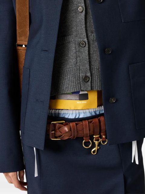 Miu Miu patch-pocket embroidered-logo jacket - Blue