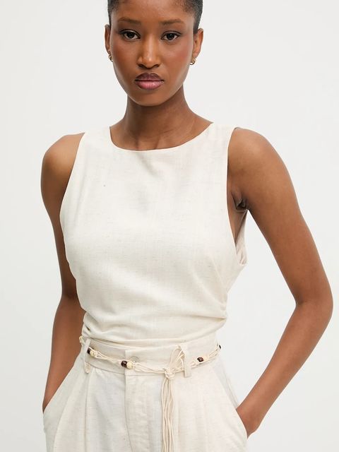 Answear.LAB bluzka z lnem damska kolor beżowy gładka - zdjęcie produktu nr 1