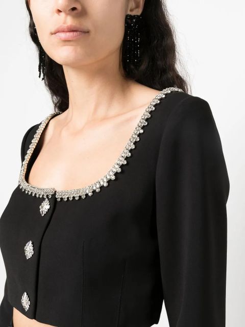 Self-Portrait crystal-embellished cropped top - Black - zdjęcie produktu nr 2