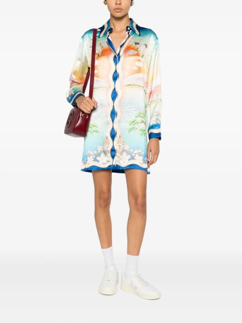 Casablanca crane-print midi dress - Blue