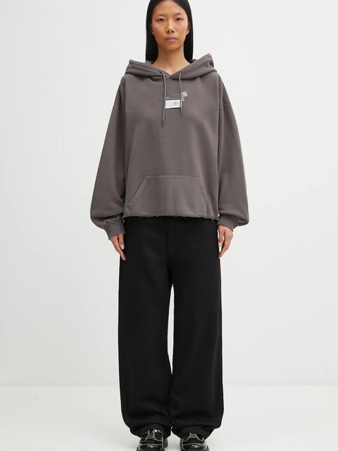 MM6 Maison Margiela bluza bawełniana damska kolor szary z kapturem z aplikacją S62GU0142.M25024.810