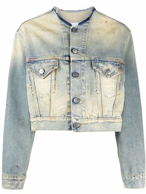 Maison Margiela distressed-effect collarless denim jacket - Blue - zdjęcie produktu nr 1