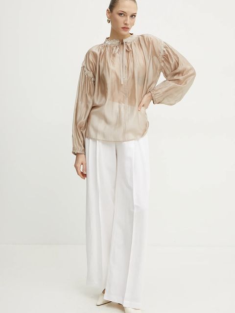 ERMANNO Firenze bluzka damska kolor beżowy gładka 56TK021ES3 - zdjęcie produktu nr 2