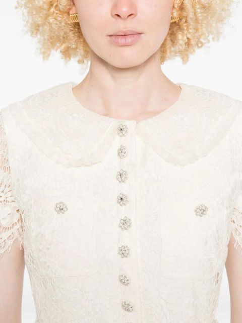 Self-Portrait lace embellished collar dress - Neutrals