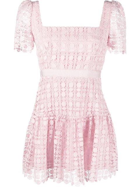 Self-Portrait lace-detail short-sleeved mini dress - Pink - zdjęcie produktu nr 1