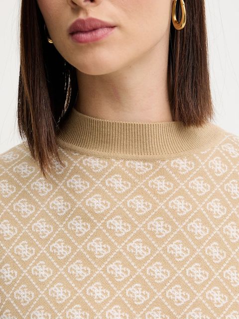 Guess sweter z domieszką wełny AUBREY damski kolor beżowy z półgolfem W5BR23 Z3JD2