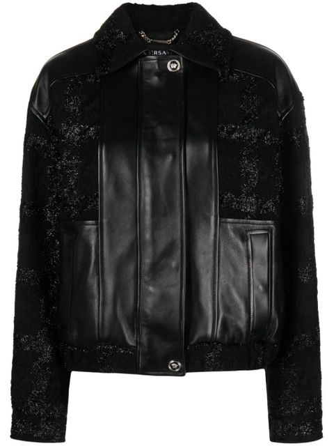 Versace glittered leather bomber jacket - Black - zdjęcie produktu nr 1