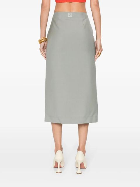FENDI embroidered-logo midi skirt - Grey