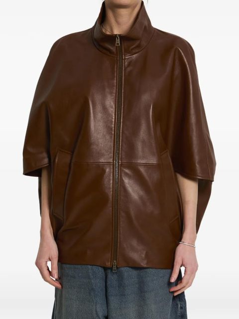 Balenciaga Cooon high-collar bomber leather jacket - Brown - zdjęcie produktu nr 1