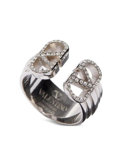 Valentino Garavani Ovalette crystal-embellished metal ring - Silver