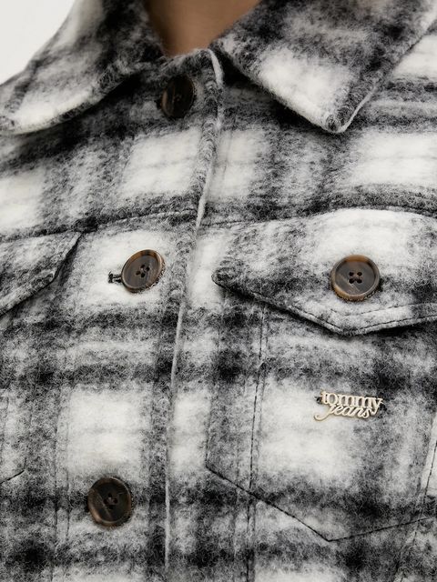 Tommy Jeans kurtka z dodatkiem wełny kolor czarny przejściowa oversize DW0DW21662