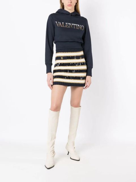 Valentino Garavani Rockstud-detail stripe-knit skirt - Blue