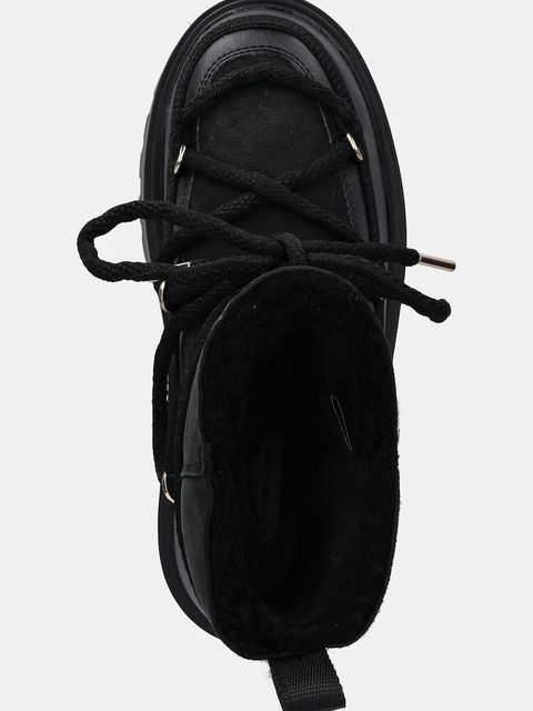 Tommy Hilfiger śniegowce REAL SHEARLING LACEUP damskie kolor czarny FW0FW08996