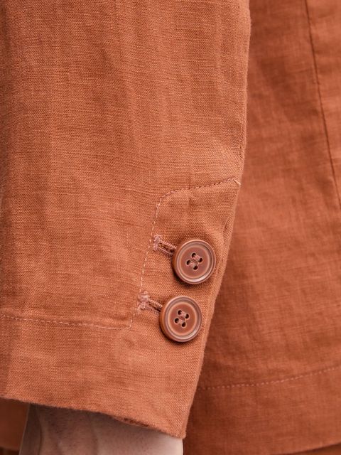 United Colors of Benetton marynarka lniana kolor brązowy jednorzędowa gładka