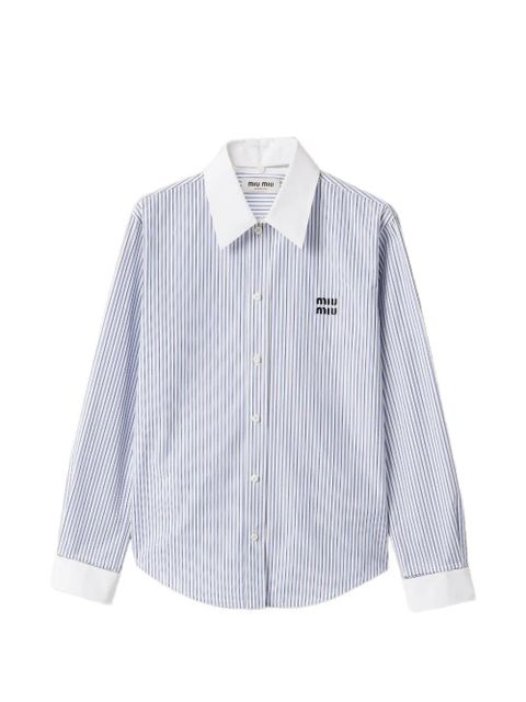 Miu Miu striped logo-embroidered shirt - Blue - zdjęcie produktu nr 1
