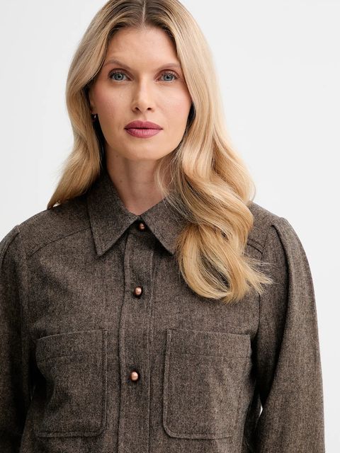 Sessun koszula z dodatkiem wełny damska kolor brązowy relaxed z kołnierzykiem klasycznym 25110009