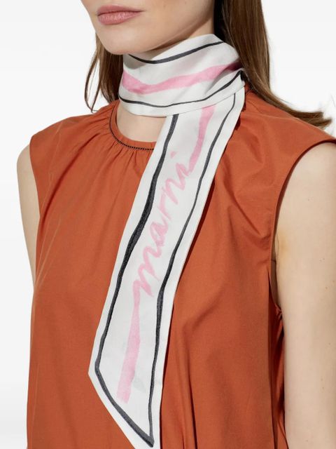 Marni floral-print striped-trim silk scarf - White